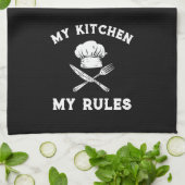 Funny My Kitchen My Rules Red Black Kariert Patter Geschirrtuch (Gefaltet)