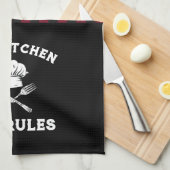 Funny My Kitchen My Rules Red Black Kariert Patter Geschirrtuch (Viertel Falte)