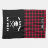 Funny My Kitchen My Rules Red Black Kariert Patter Geschirrtuch (Horizontal)