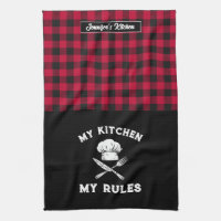 Funny My Kitchen My Rules Red Black Kariert Patter