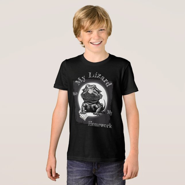 Funny "My Lizard Ate My Homework" Black Tri-Blend Shirt (Vorderseite voll)