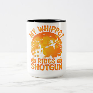 Funny My Whippet Rides Shotgun Halloween-Geschenk Zweifarbige Tasse