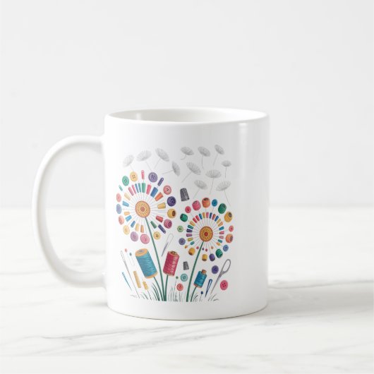 Funny Nähen Dandelion Blume Thread Tasten Quil Kaffeetasse (Links)
