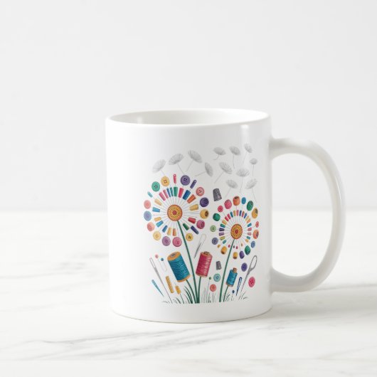 Funny Nähen Dandelion Blume Thread Tasten Quil Kaffeetasse (Rechts)