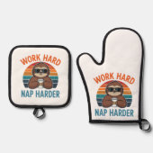 Funny Nap Lover Sloth pot holders Ofenhandschuh & Topflappen-Set (Vorderseite)