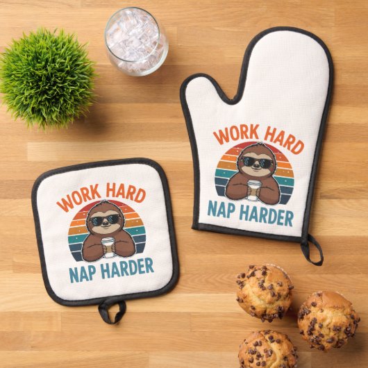 Funny Nap Lover Sloth pot holders Ofenhandschuh & Topflappen-Set (Oben Unten)