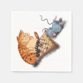 Funny Napkins Cat and Mouse Playing Schach Serviette (Vorderseite)