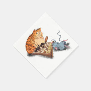 Funny Napkins Cat and Mouse Playing Schach Serviette