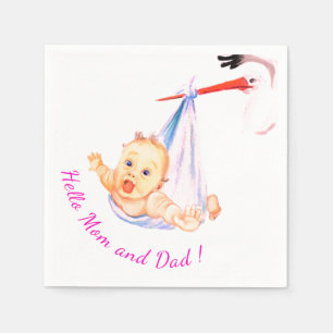 Funny Napkins Stork Carried Baby - Custom Text Serviette