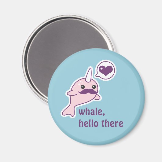 Funny Narwhal mit Mustache Magnet (Vorderseite/Rückseite)