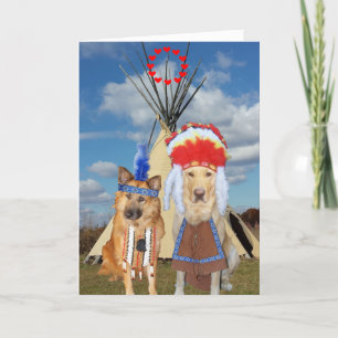 Funny Native American Dogs Valentine Holiday Card Feiertagskarte