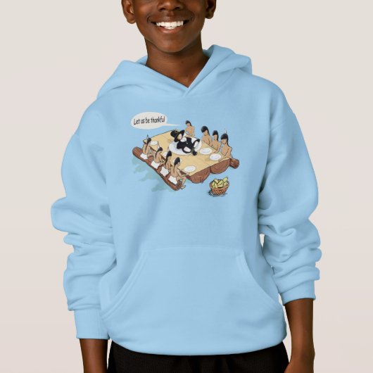 Funny Native American Erntedank Cartoon Hoodie (Vorderseite)