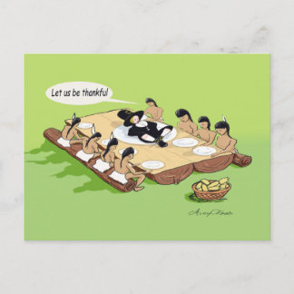 Funny Native American Erntedank Holiday Cartoon Feiertagspostkarte