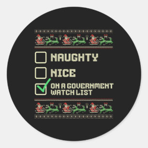 Funny Naughty Nice auf einer Liste der Regierungsv Runder Aufkleber