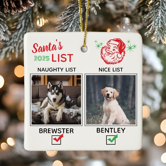 Funny Naughty or Nice Dog Photo Christmas Keramikornament