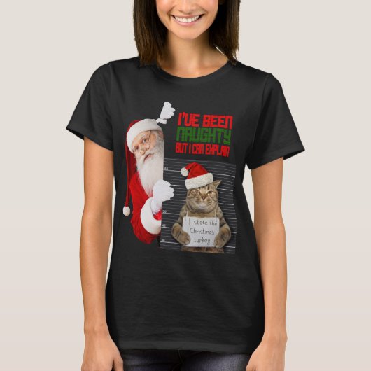 Funny Naugthy Cat Stole Weihnachten Türkei T - Shi T-Shirt (Vorderseite)