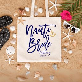 Funny Nauti Bride Blue Modern Calligraphy Tragetasche