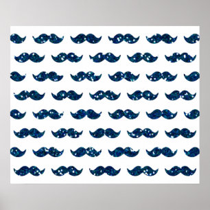 Funny Navy Blue Glitzer Mustache Muster gedruckt Poster