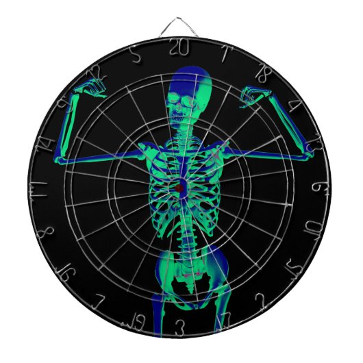 Funny Neon Turquoise Black Skeleton Halloween Dartscheibe (vorne)