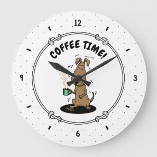 Funny Nervous Jittery Hound Dog on Coffee Große Wanduhr