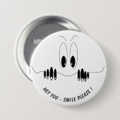 Funny Neugier Augen Button Lächeln Sie Ihren Text/ (Vorne & Hinten)