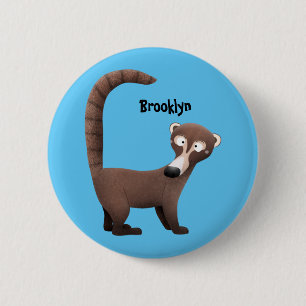 Funny neugierig coatimundi Cartoon Illustration Button