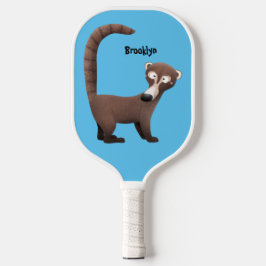 Funny neugierig coatimundi Cartoon Illustration Pickleball Schläger