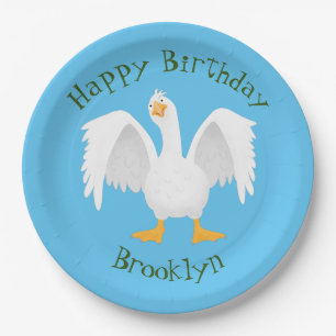 Funny neugierig Hausgans Cartoon Illustration Pappteller