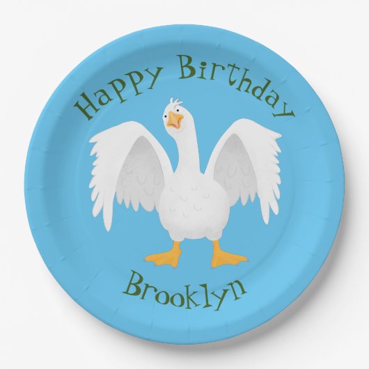 Funny neugierig Hausgans Cartoon Illustration Pappteller (Vorderseite)