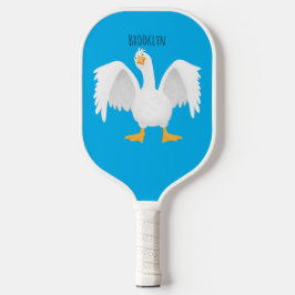 Funny neugierig Hausgans Cartoon Illustration Pickleball Schläger