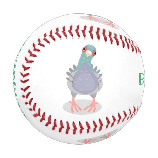 Funny neugierig Taube Cartoon Illustration Baseball (Vorderseite Links)