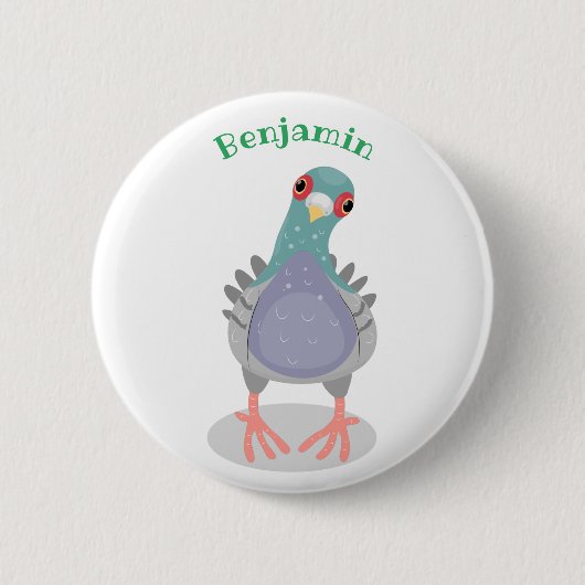 Funny neugierig Taube Cartoon Illustration Button (Vorderseite)