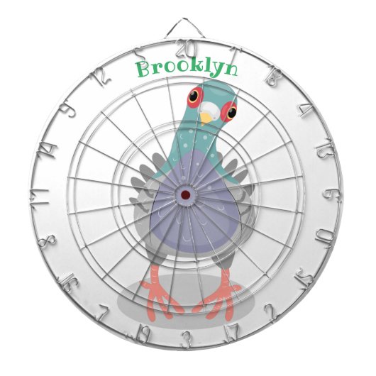 Funny neugierig Taube Cartoon Illustration Dartscheibe (vorne)
