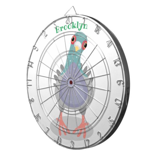 Funny neugierig Taube Cartoon Illustration Dartscheibe (Vorderseite rechts)