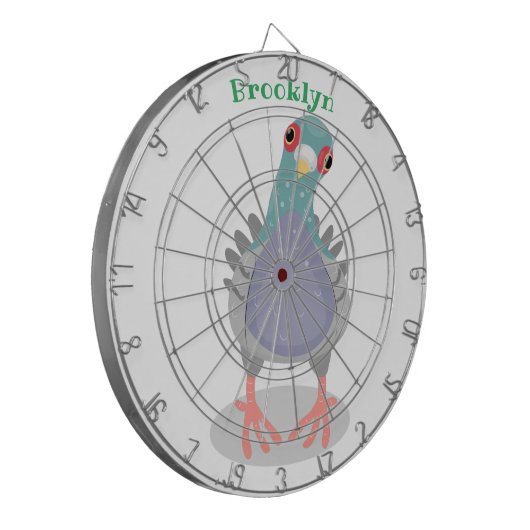 Funny neugierig Taube Cartoon Illustration Dartscheibe (Vorderseite Links)