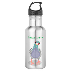 Funny neugierig Taube Cartoon Illustration Edelstahlflasche