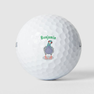 Funny neugierig Taube Cartoon Illustration Golfball
