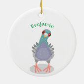 Funny neugierig Taube Cartoon Illustration Keramik Ornament (Hinten)