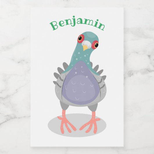 Funny neugierig Taube Cartoon Illustration Lebensmitteletikett (Einzelnes Label)