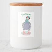 Funny neugierig Taube Cartoon Illustration Lebensmitteletikett (Vorderseite)