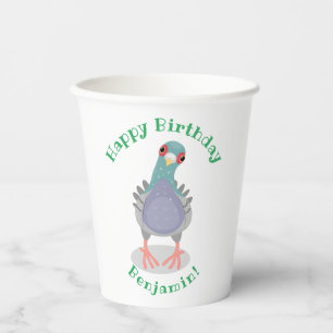 Funny neugierig Taube Cartoon Illustration Pappbecher