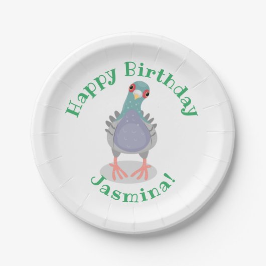 Funny neugierig Taube Cartoon Illustration Pappteller (Vorderseite)