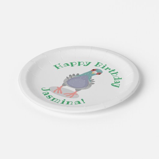 Funny neugierig Taube Cartoon Illustration Pappteller (Schrägansicht)