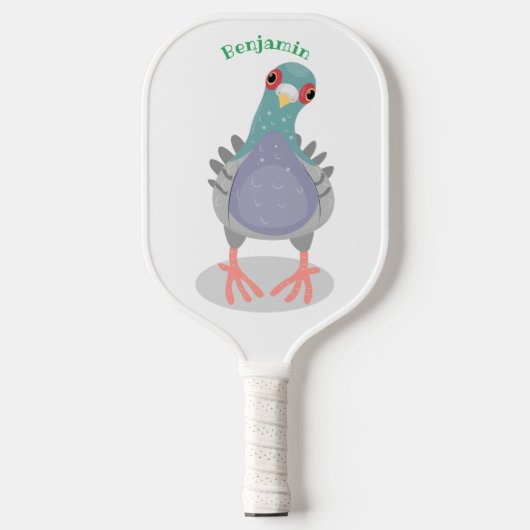Funny neugierig Taube Cartoon Illustration Pickleball Schläger (Vorderseite)