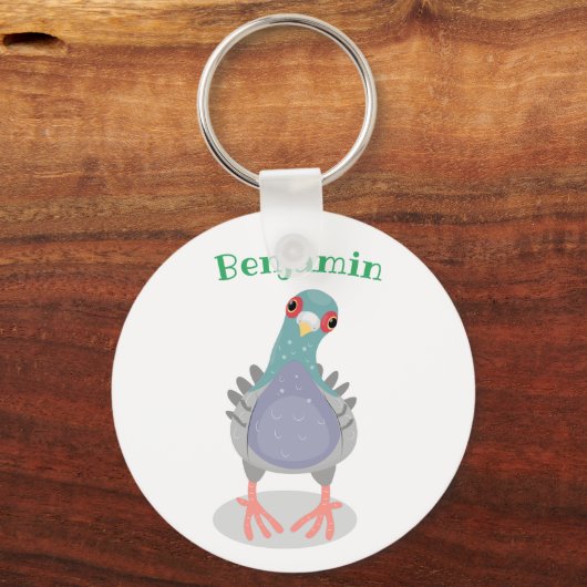 Funny neugierig Taube Cartoon Illustration Schlüsselanhänger (Vorderseite)
