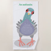 Funny neugierig Taube Cartoon Illustration Strandtuch (Vorderseite)