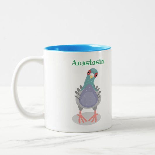 Funny neugierig Taube Cartoon Illustration Zweifarbige Tasse (Links)