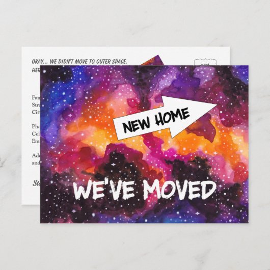 Funny New Address in Cosmic Outer Space Moving Ankündigungspostkarte (Vorne/Hinten)