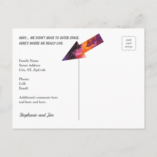 Funny New Address in Cosmic Outer Space Moving Ankündigungspostkarte (Rückseite)
