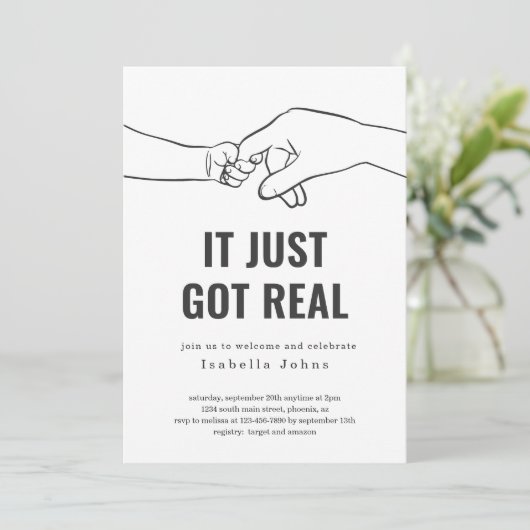 Funny New Baby Welcome Party, Sip and See Einladung (Stehend Vorderseite)